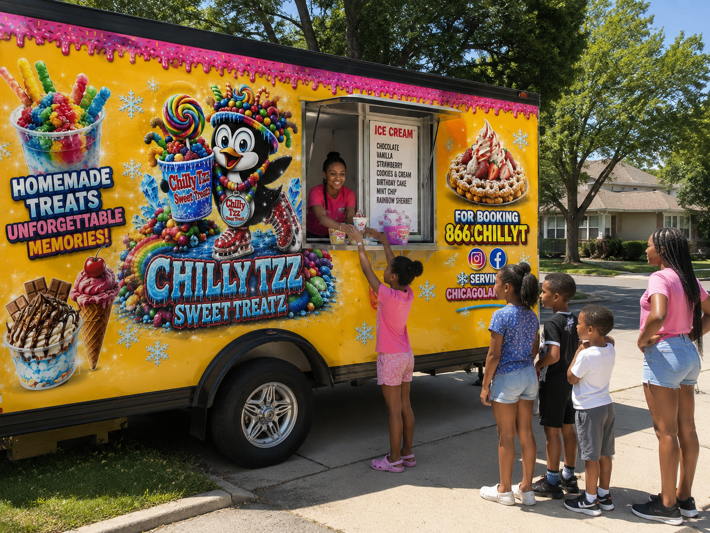 Chilly Tzz Sweet Treatz food truck serving happy customers